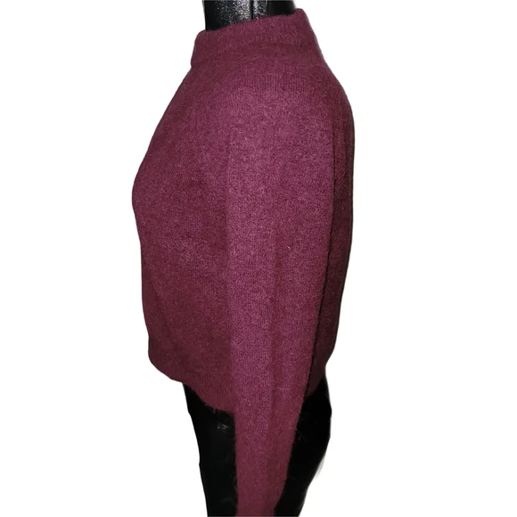 Zara Burgundy Wool Alpaca Blend Knit Crewneck Sweater Size S - Picture 5 of 7